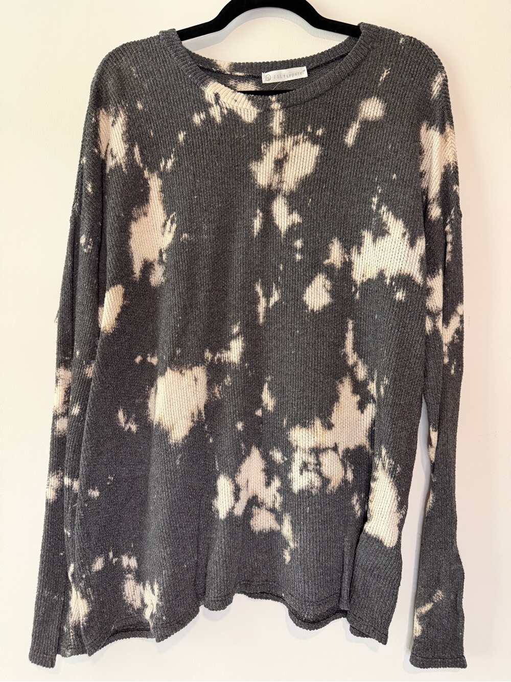 Waffle Knit Crewneck Shirt in Charcoal & Cream - Women’s